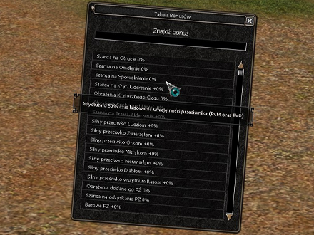Zrzut ekranu — system bonusów